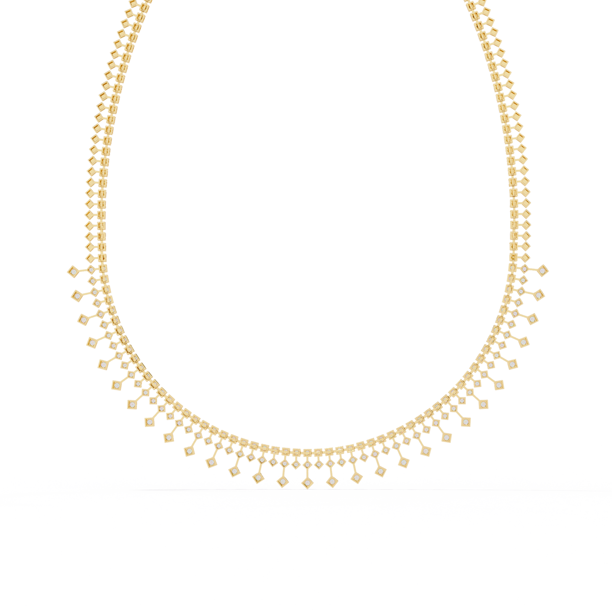 Lab Grown Diamond Fringe Tennis Necklace with Princess Shape Drops - View 8