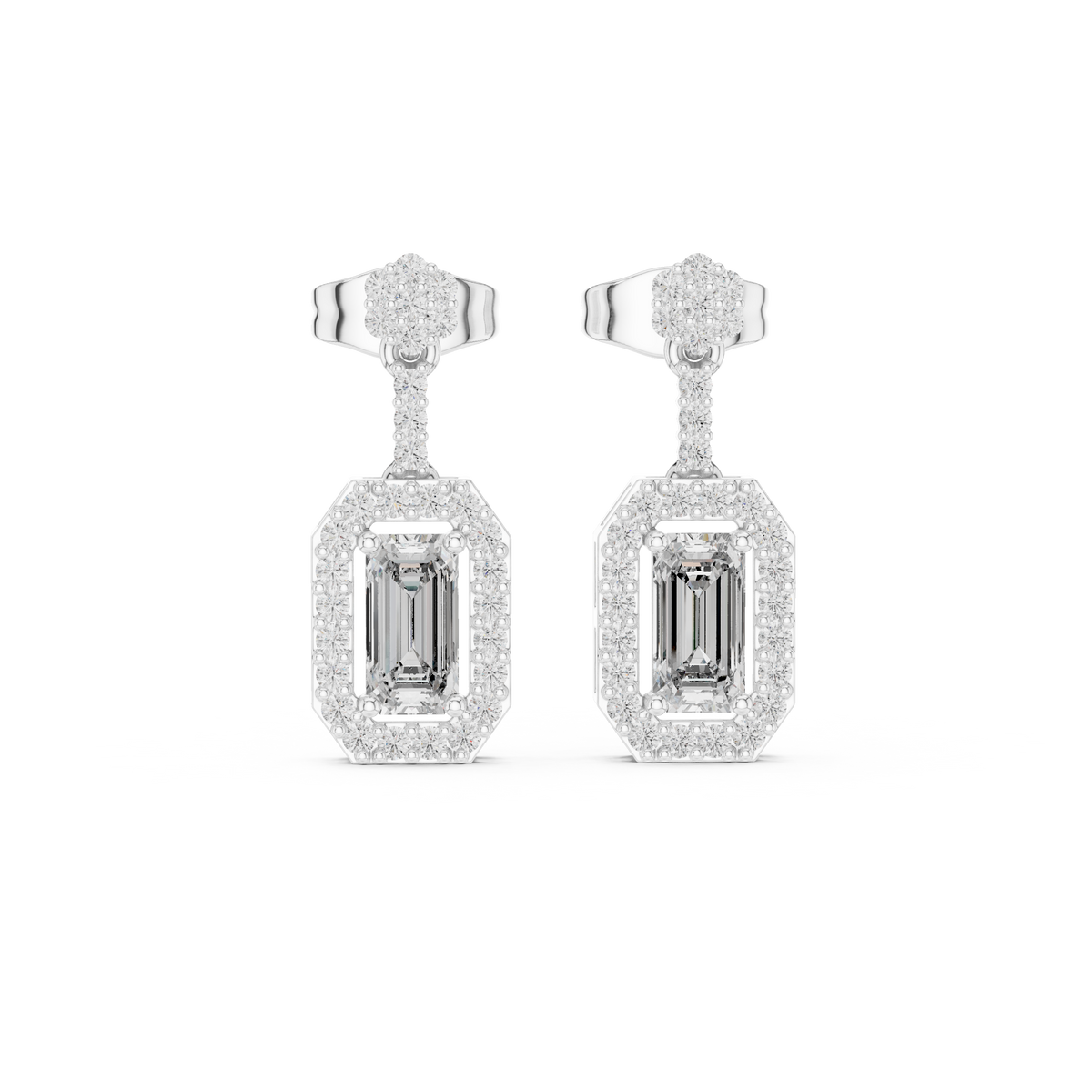 Scalloped Floating Halo Round Lab Grown Diamond Stud Earring - View 3