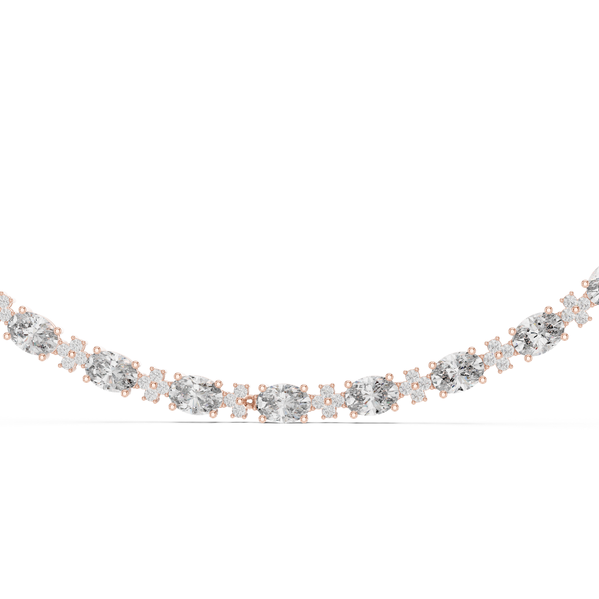 Oval Diamond Moissanite Tennis Necklace with Round Accents - View 4
