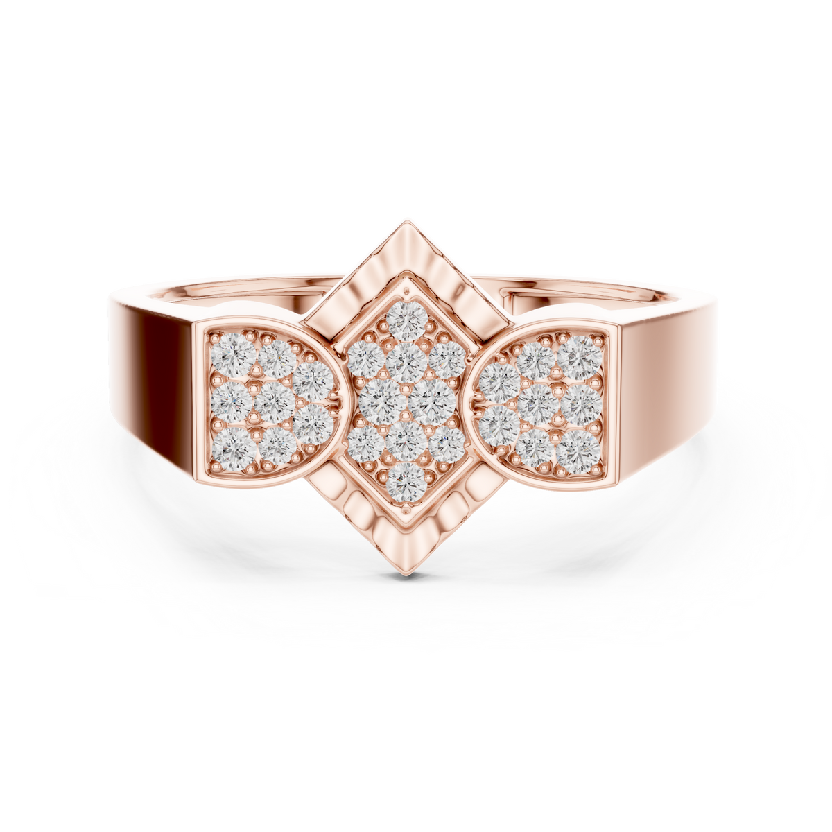 Round Cut Moissanite Diamond Men's Modern Three Cluster Statement Ring - View 2