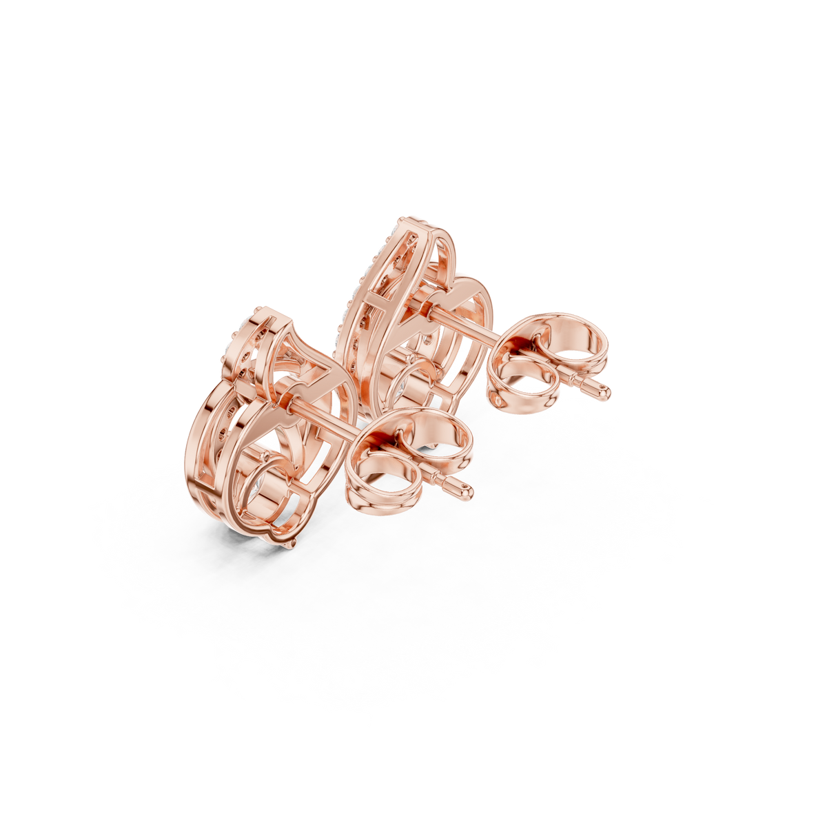 Bright Modern Round Moissanite Diamond Swirl Stud Earring - View 6
