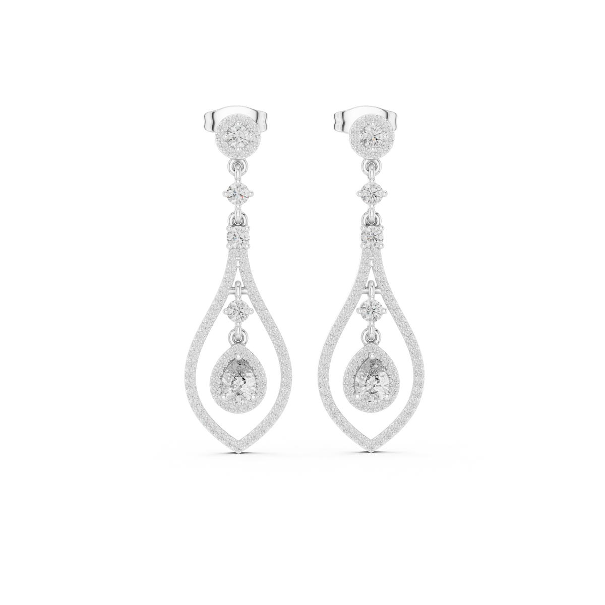 Hexagonal Double Halo Round Lab Grown Diamond Geometric Stud Earring - View 3