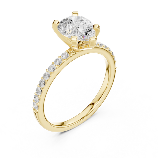 Pear Cut Lab Diamond Solitaire Engagement Rings With Pave Band - View 2