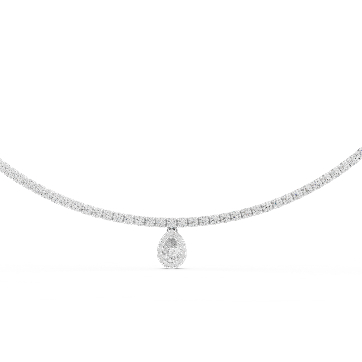 Pear Moissanite Diamond Drop Tennis Necklace with Halo Pendant - View 5