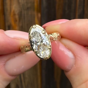 Vintage Bezel Set Oval Cut Moissanite Diamond Ring With Double Crown Prong