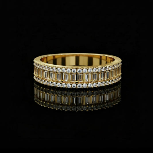 Triple Row Baguette And Round Full Moissanite Eternity Band