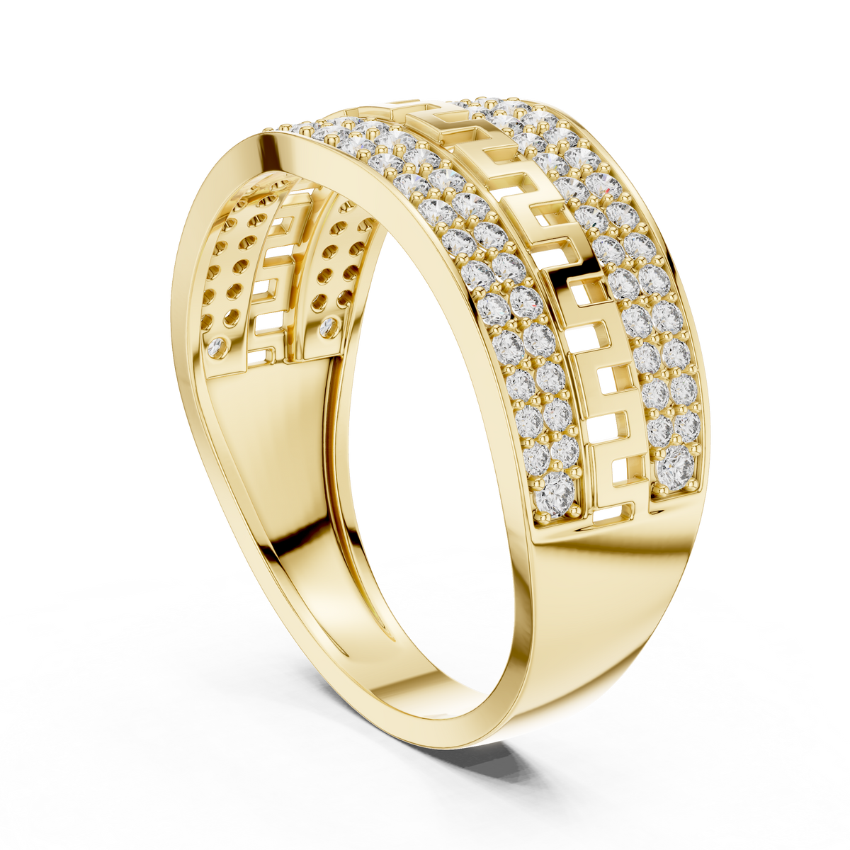 Round Cut Lab Grown Diamond Men's Double Pave Border Geometric Ring - View 7