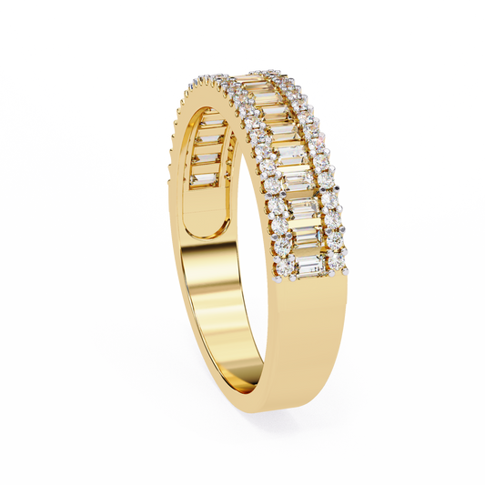 Triple Row Baguette And Round Full Moissanite Eternity Band - View 2