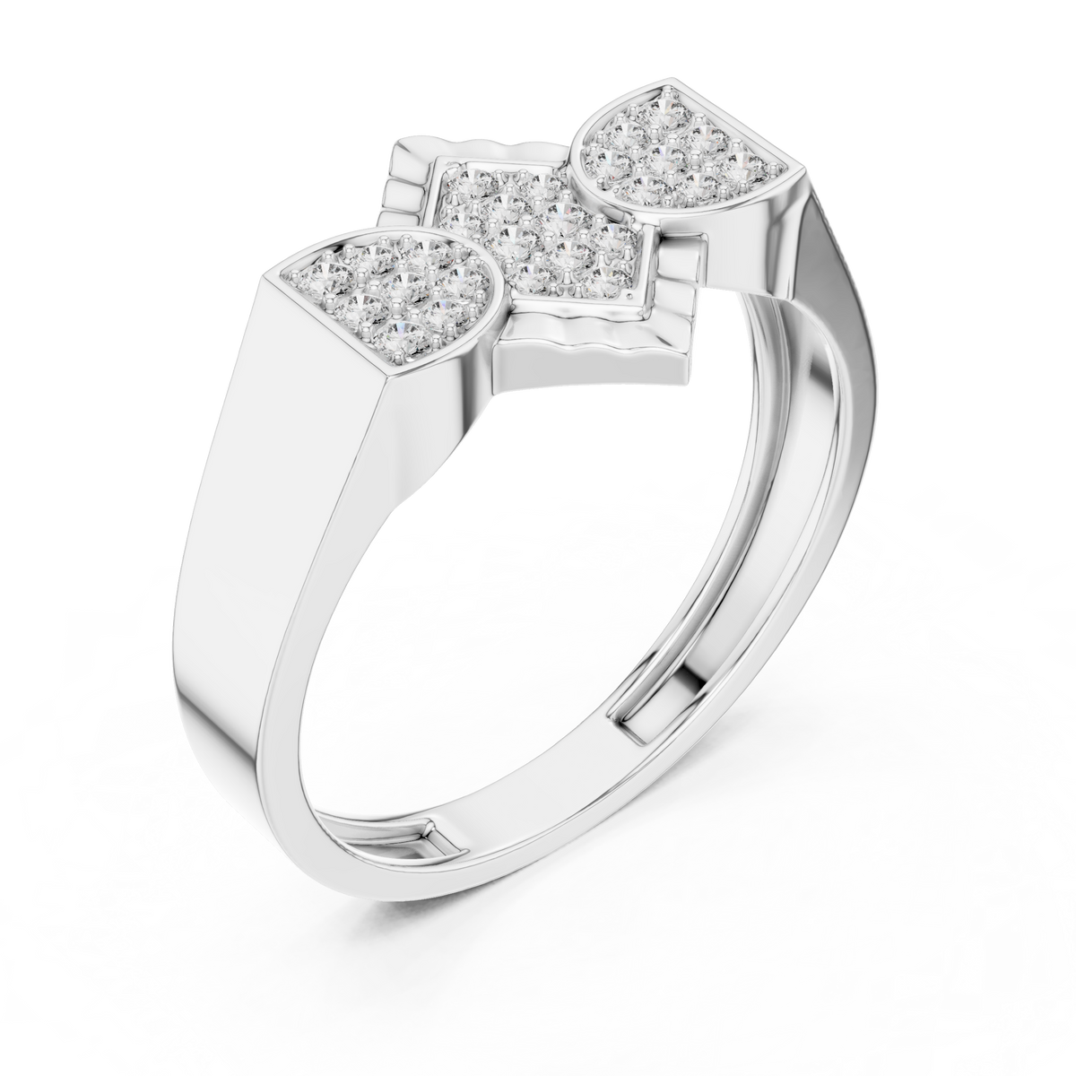 Round Cut Moissanite Diamond Men's Modern Three Cluster Statement Ring - View 6