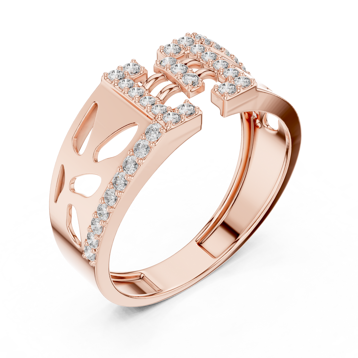 Round Cut Lab Grown Diamond Men's Openwork Floating Bridge Gold Band - View 5