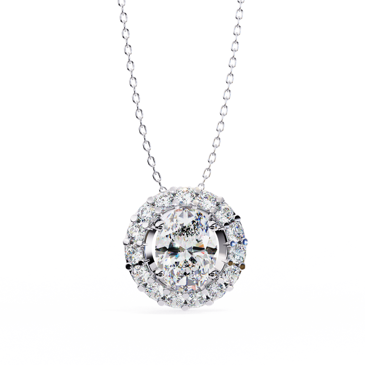 Oval Cut Moissanite Diamond Halo Pendant with Round Accent Stones - View 4