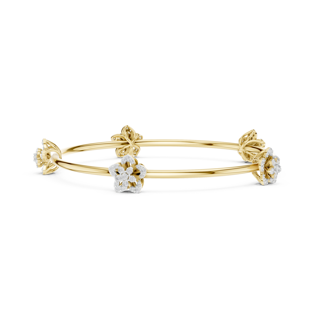 Floral Round Lab Diamond Open Cuff Bangle Bracelet for Women - View 7