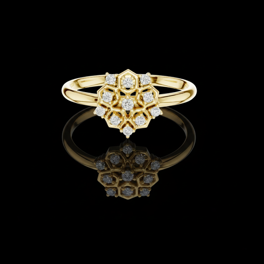 Round Lab Diamond Hexagon Floral Cluster Wedding Ring