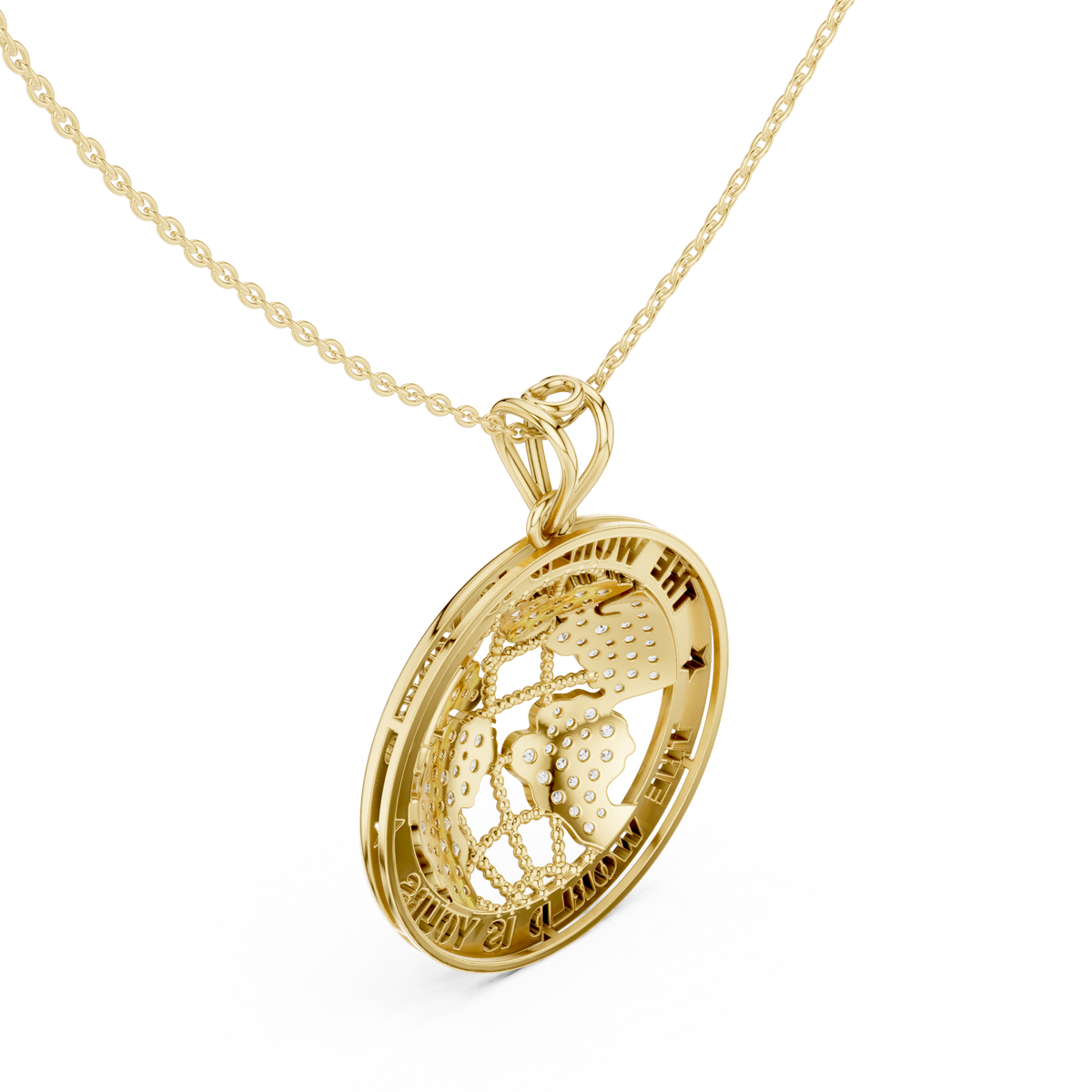 Inspirational Earth Motif Statement Charm Featuring Round Moissanite Diamond - View 7