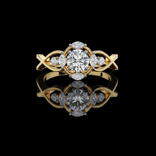 Round Moissanite Diamond Infinity Twisted Band Ring With Marquise Diamond
