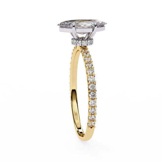 Marquise Cut Lab Diamond Solitaire Engagement Rings Micro Pave Band - View 2