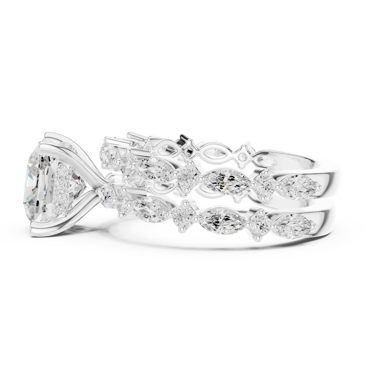 Cushion Cut Lab Diamond Women's Nature Inspired Solitaire Ring Set - View 6