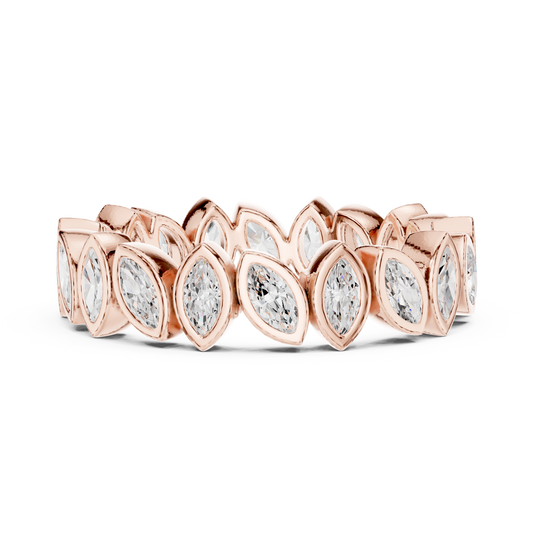 Bezel Set Leaf Marquise Cut Moissanite Diamond Eternity Wedding Band - View 2