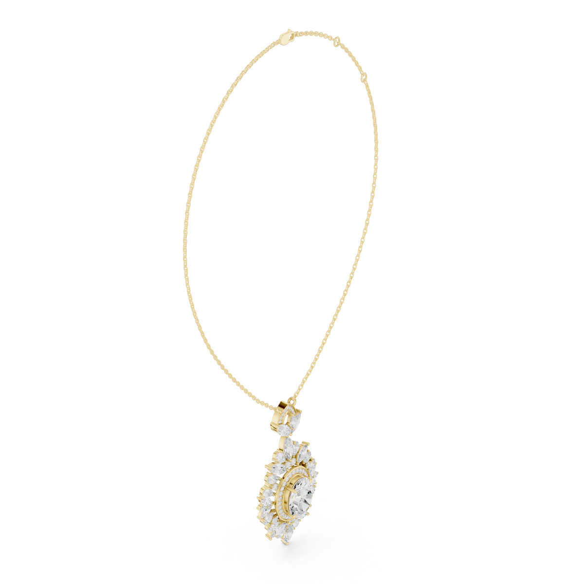 Intricate Oval Lab Grown Diamond Marquise Sunburst Halo Pendant - View 10