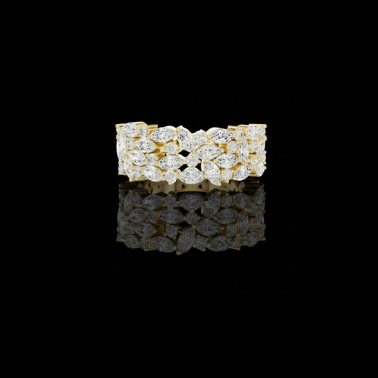 Floral Cluster Marquise Cut Moissanite Diamond Statement Wedding Band