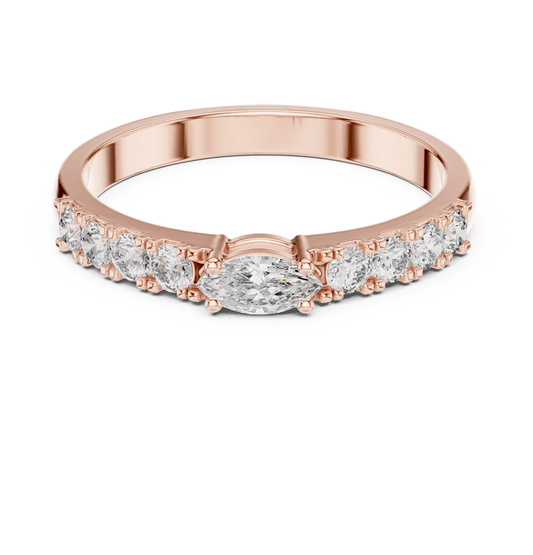 Accents Marquise and Round Moissanite Diamond Eternity Ring With Pave Band - View 2