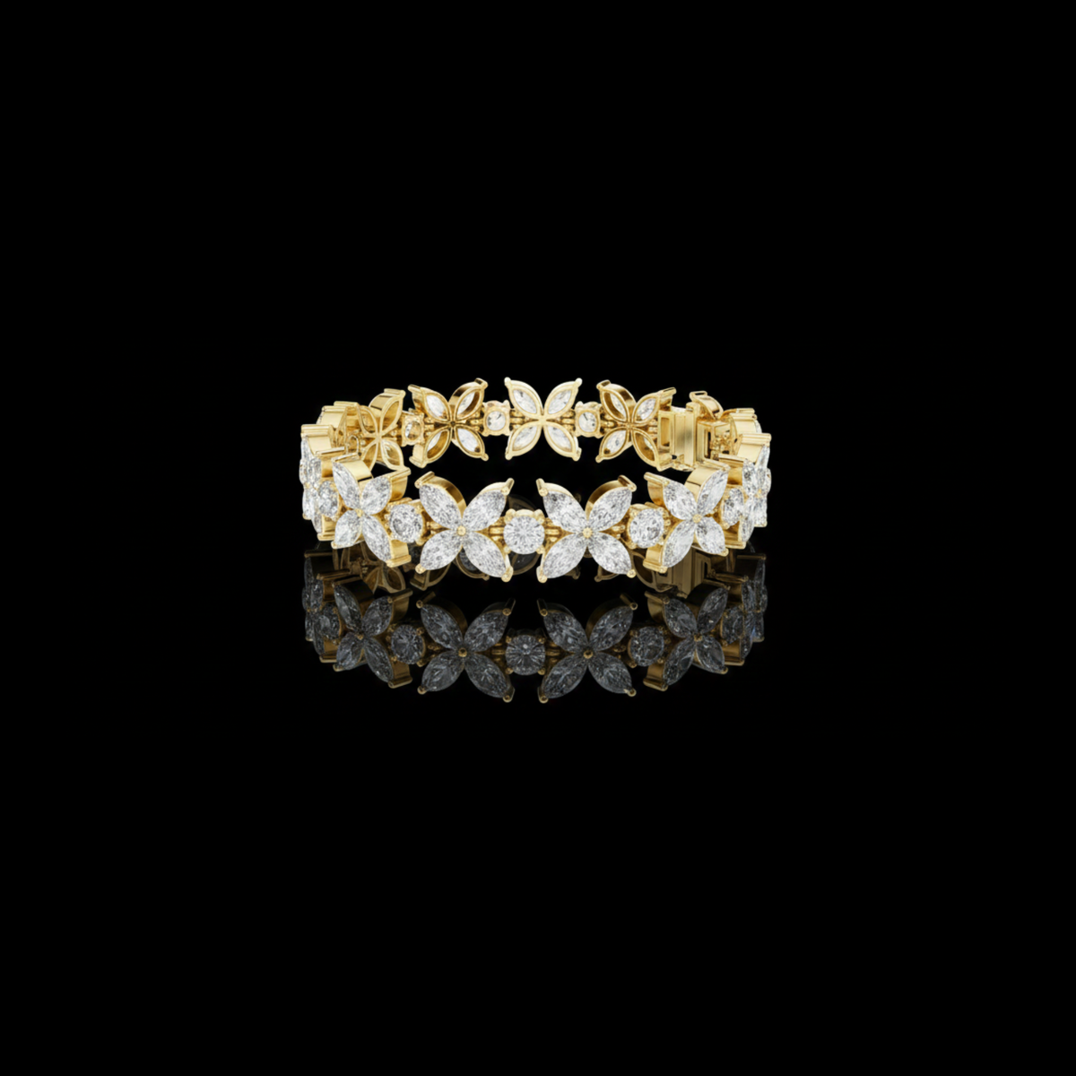 Marquise & Round Cut Lab Diamond Floral Link Bracelet For Her