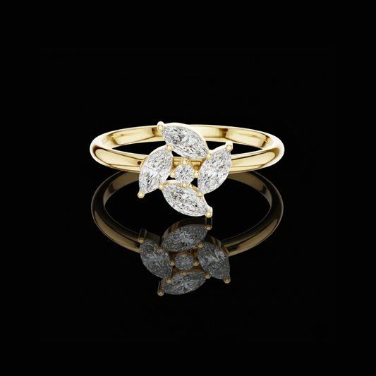 Marquise Moissanite Diamond Flower Cluster Engagement Ring