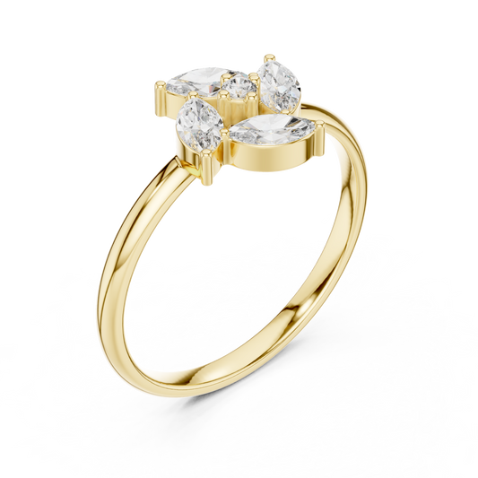 Marquise Moissanite Diamond Flower Cluster Engagement Ring - View 2