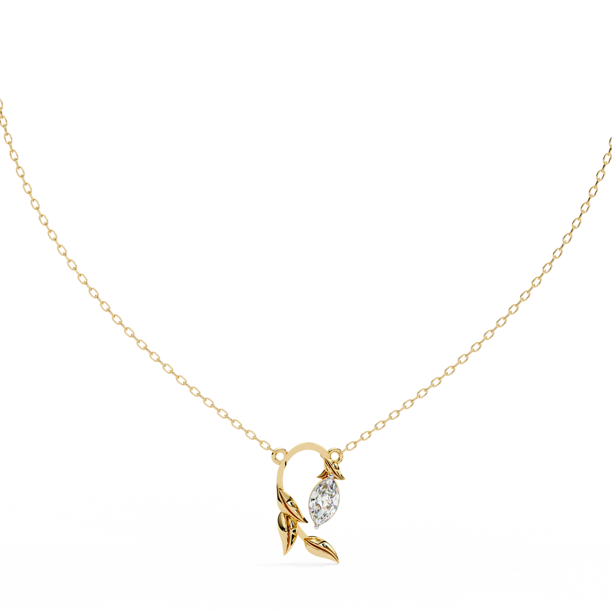 Nature Inspired Marquise Lab Diamond Leafy Pendant - View 2