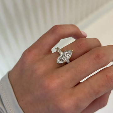 Marquise Cut Lab Diamond Engagement Ring Half Pave Band