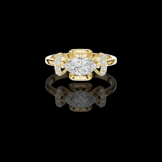Marquise Cut Moissanite Diamond Ring Prong Setting and Side Accents