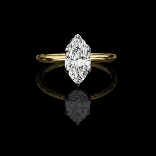 Six Pave Setting Marquise Lab Diamond Solitaire Engagement Ring