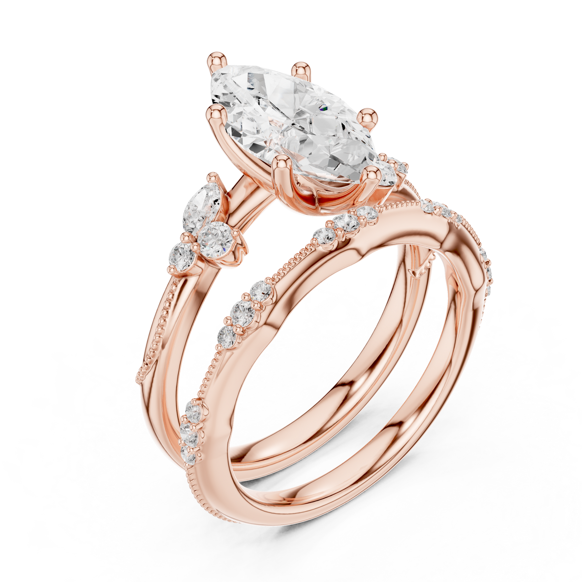 Marquise Cut Moissanite Diamond Women's Vintage Cluster Bridal Ring Set - View 5