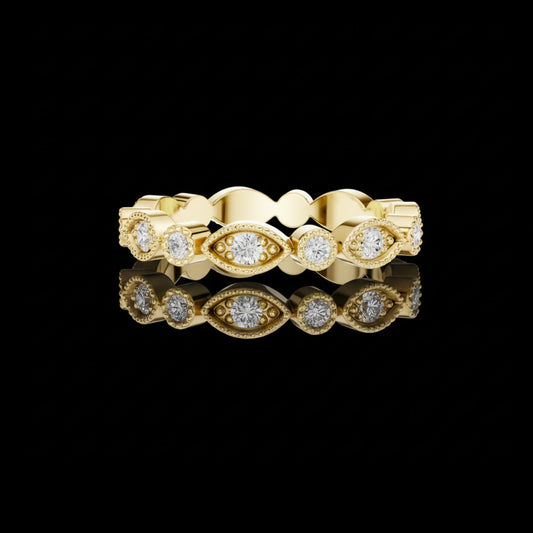 Vintage Marquise Milgrain Round Moissanite Diamond Eternity Band Ring