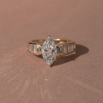 Marquise Cut Lab Diamond Engagement Ring With Channel Set Baguette Band