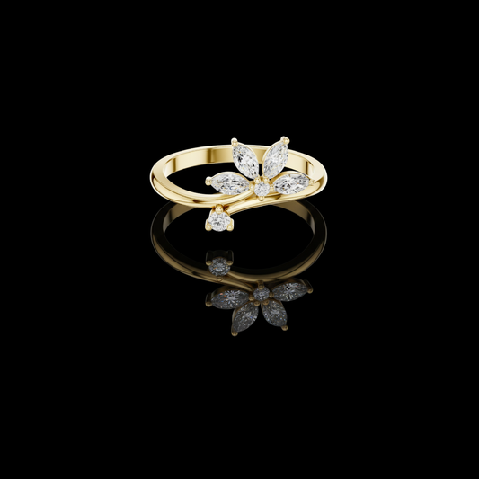 Marquise Lab Diamond Floral Open Bypass Statement Ring