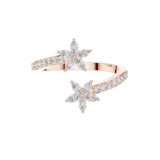 Double Marquise Flower Open Wrap Lab Diamond Promise Ring - View 2