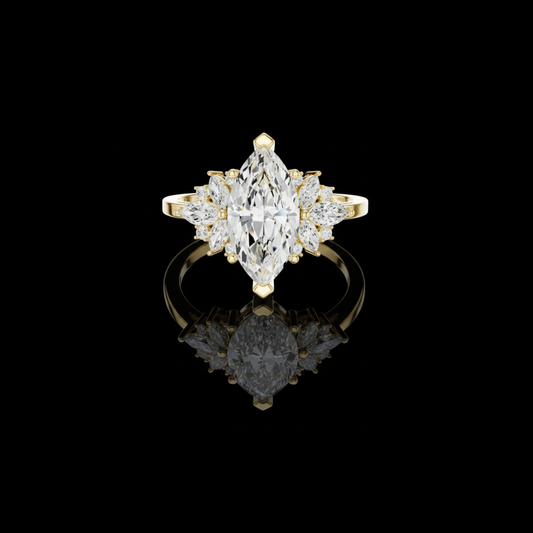 Marquise Cut Cluster Lab Diamond Engagement Ring