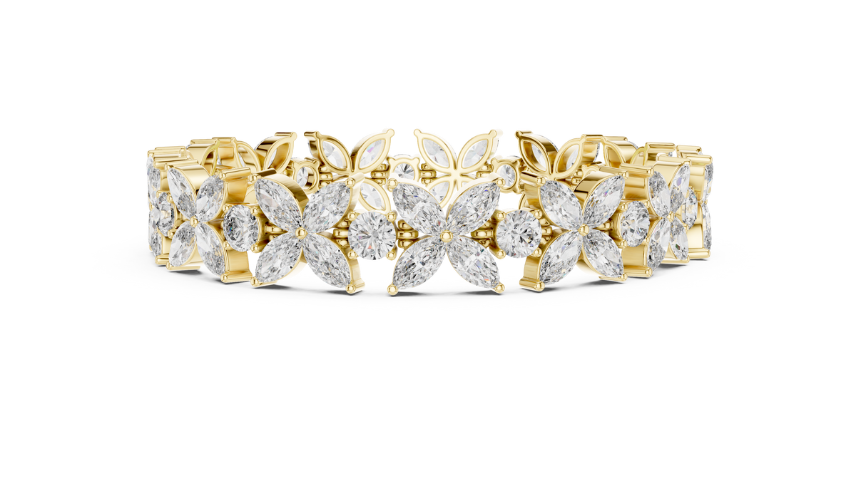 Marquise & Round Cut Lab Diamond Floral Link Bracelet For Her - View 4
