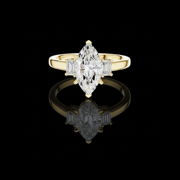 Marquise Engagement Three Stone Ring with Lab Diamond Emerald Side Stone