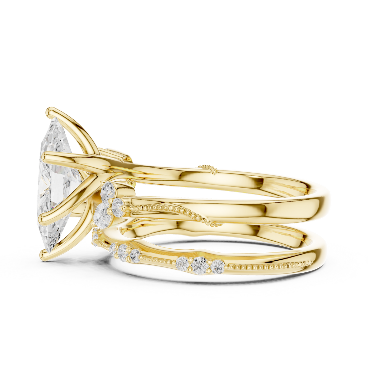 Marquise Cut Moissanite Diamond Women's Vintage Cluster Bridal Ring Set - View 7