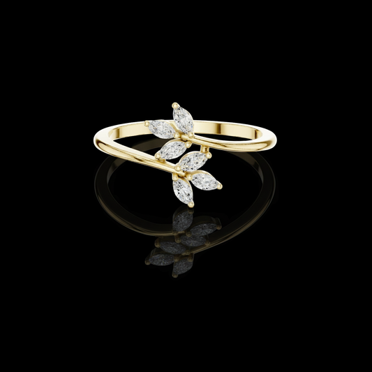 Marquise Moissanite Diamond Leaf Open Bypass Promise Ring