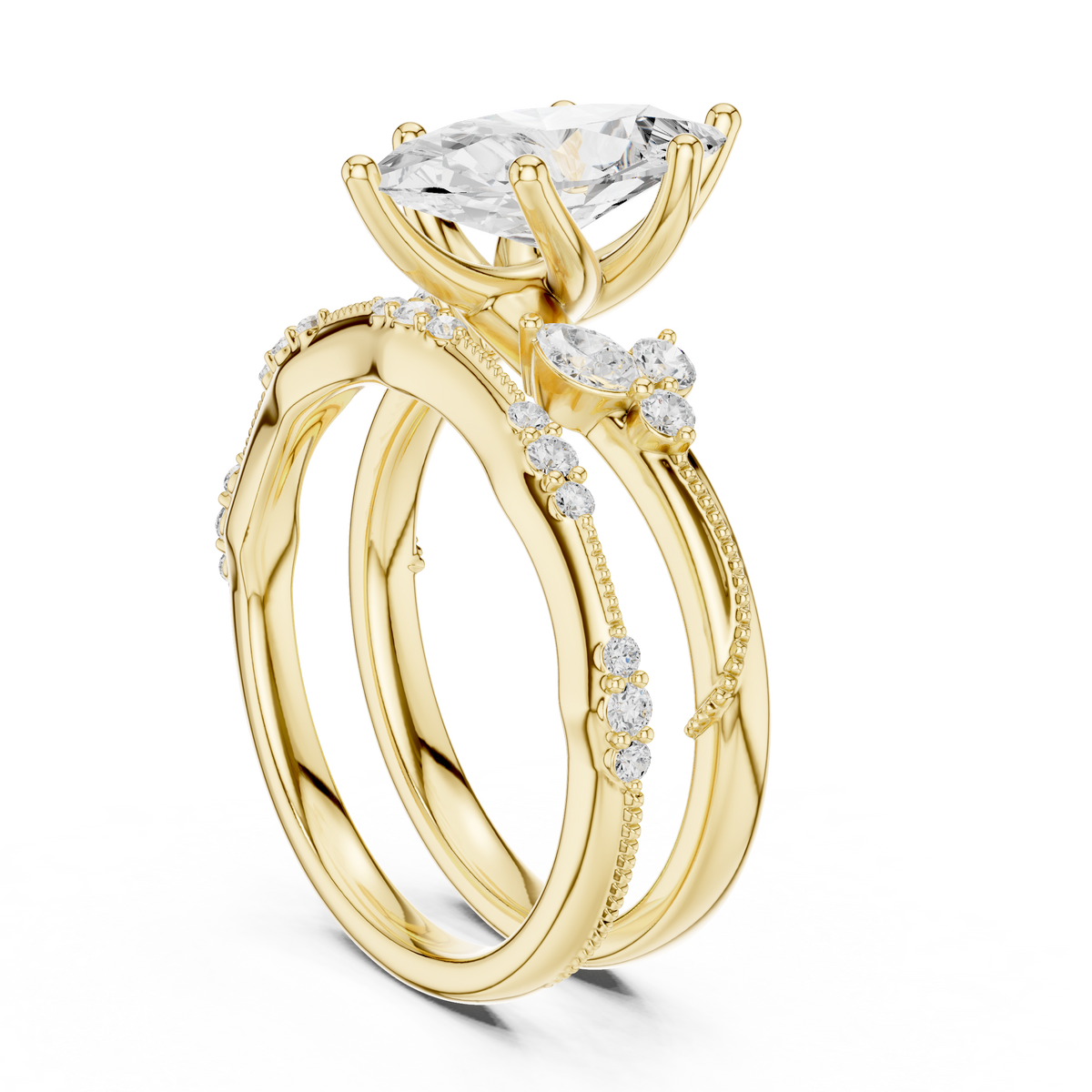 Marquise Cut Lab Diamond Women's Vintage Cluster Bridal Ring Set - View 13