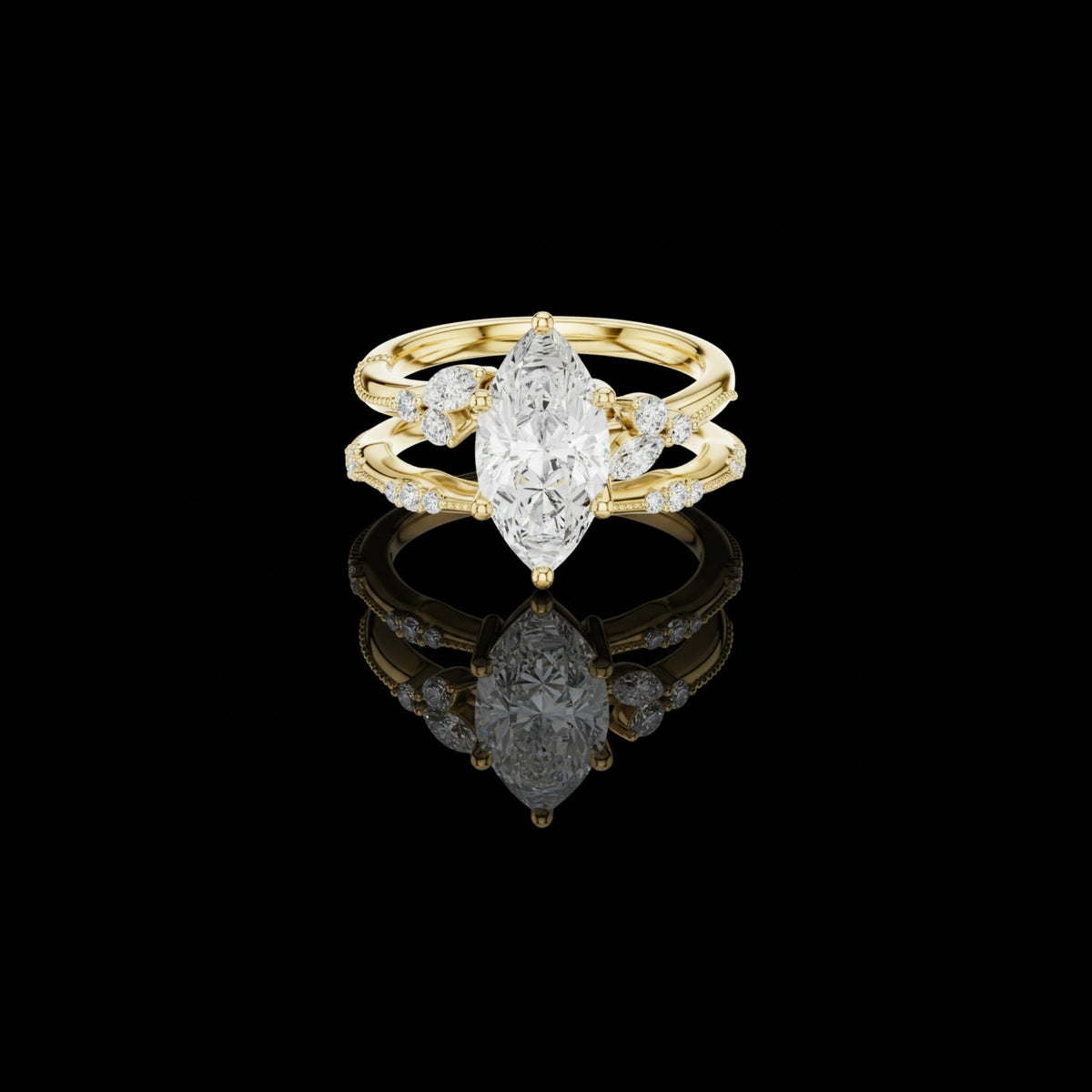 Marquise Cut Moissanite Diamond Women's Vintage Cluster Bridal Ring Set
