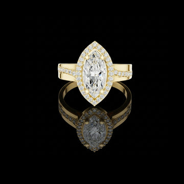 Marquise Cut Diamond Halo Ring Lab Diamond with Split Shank