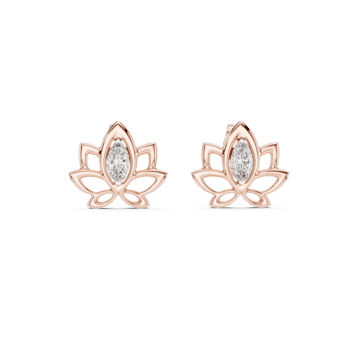 Lotus Flower Marquise Cut Lab Diamond Open Petal Stud Earrings - View 2