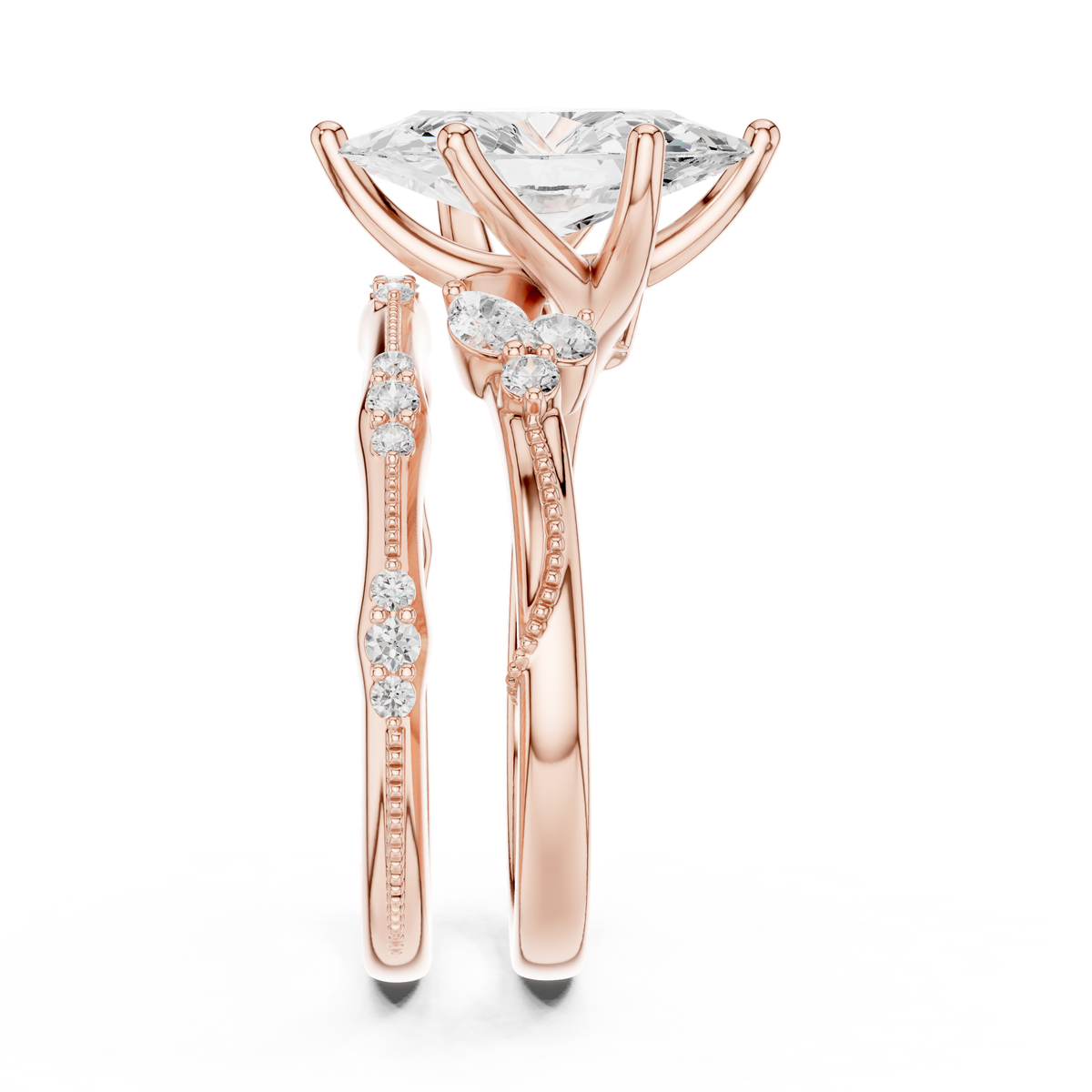 Marquise Cut Moissanite Diamond Women's Vintage Cluster Bridal Ring Set - View 11