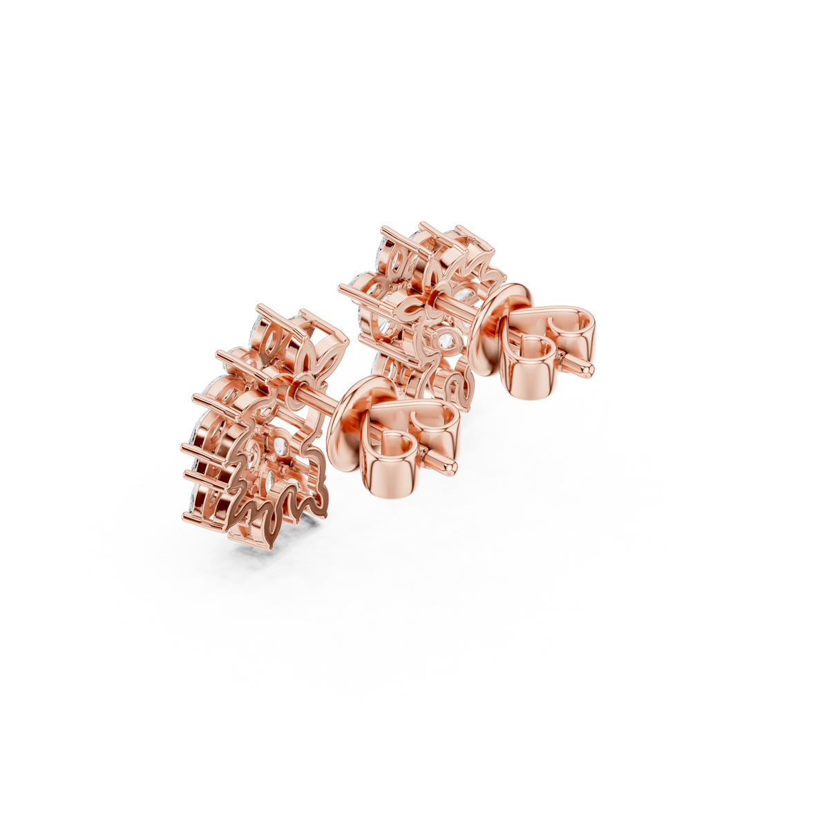 Floral Marquise Cut Lab Diamond Cluster Stud Earrings with Leaf Inspired Design - View 11