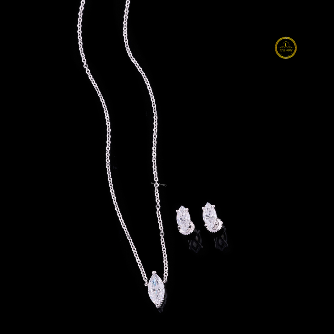 Marquise Cut Lab Grown Diamond Pendant Necklace with Stud Earrings Set - View 2