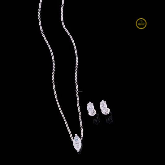 Marquise Cut Moissanite Diamond Pendant Necklace with Stud Earrings Set - View 2